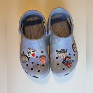 CROCS Kids Blue Holographic Water Shoes with Charms